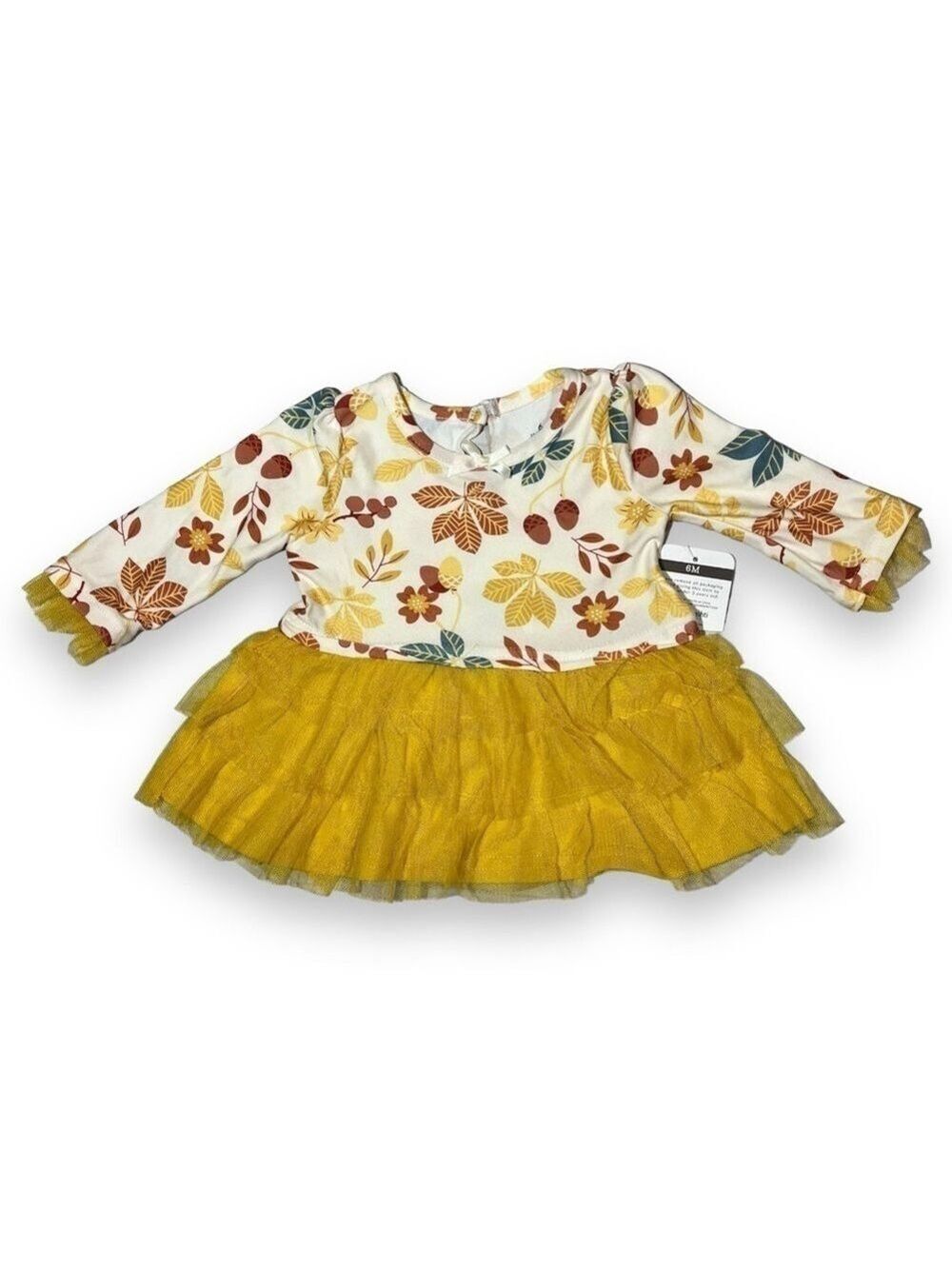 Baby Starters Girl’s Long Sleeve Tulle Dress Fall Leaf Print Size 6 Months